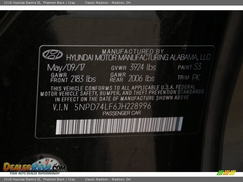 2018 Hyundai Elantra SE Phantom Black / Gray Photo #18