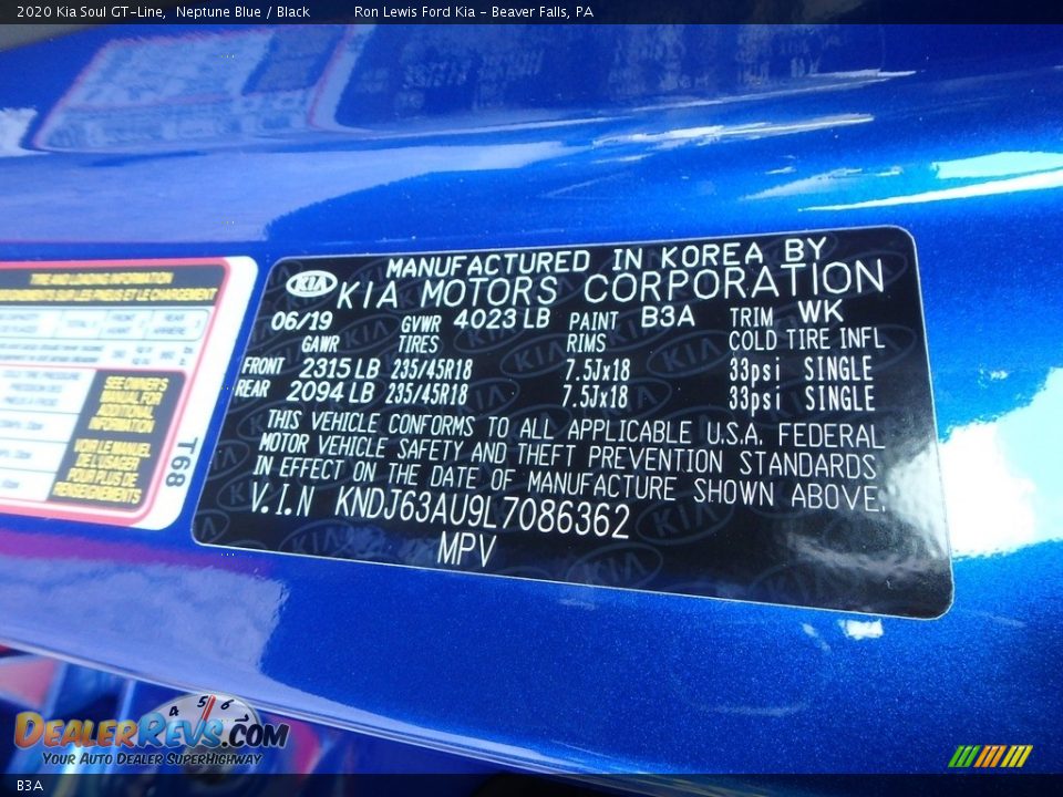 Kia Color Code B3A Neptune Blue