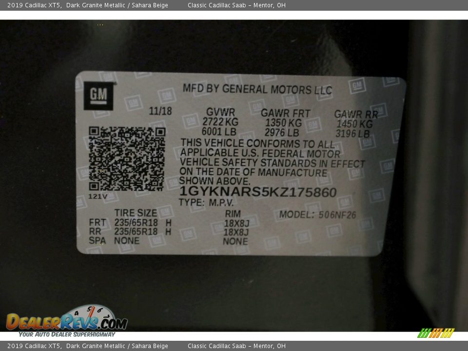 2019 Cadillac XT5 Dark Granite Metallic / Sahara Beige Photo #27