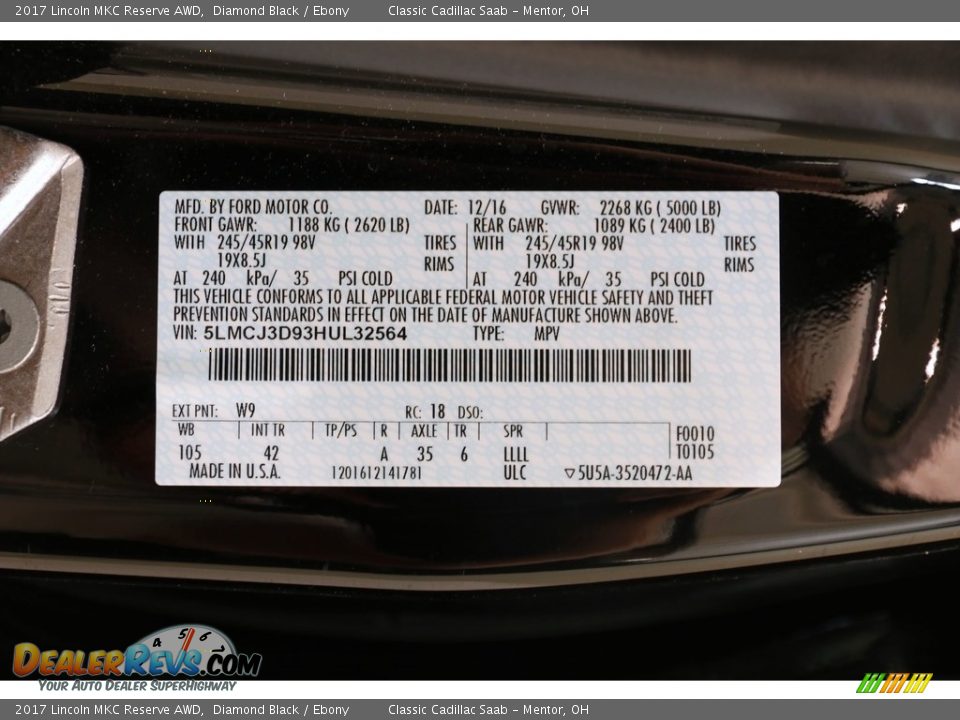 2017 Lincoln MKC Reserve AWD Diamond Black / Ebony Photo #18