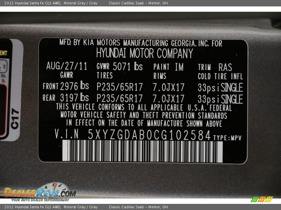 2012 Hyundai Santa Fe GLS AWD Mineral Gray / Gray Photo #18