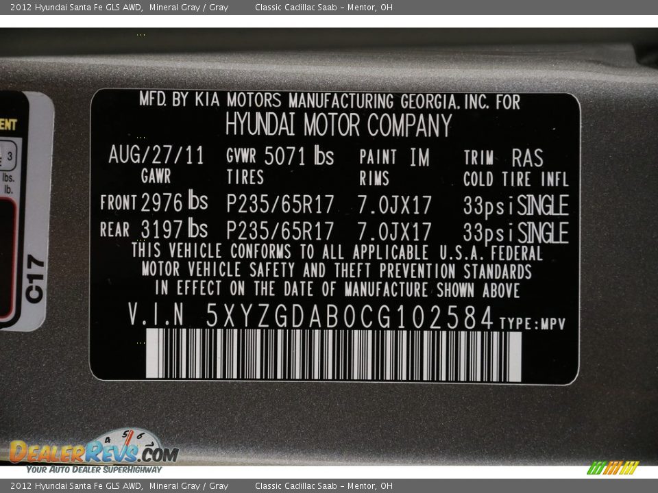 2012 Hyundai Santa Fe GLS AWD Mineral Gray / Gray Photo #18