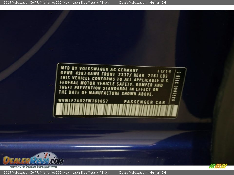 2015 Volkswagen Golf R 4Motion w/DCC. Nav. Lapiz Blue Metallic / Black Photo #21