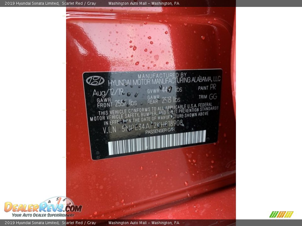 2019 Hyundai Sonata Limited Scarlet Red / Gray Photo #10