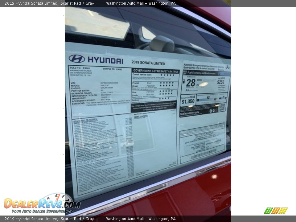2019 Hyundai Sonata Limited Scarlet Red / Gray Photo #16