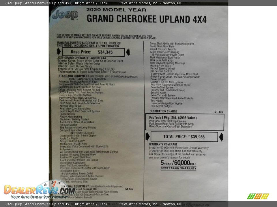 2020 Jeep Grand Cherokee Upland 4x4 Bright White / Black Photo #35