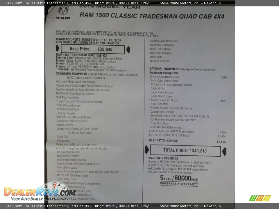 2019 Ram 1500 Classic Tradesman Quad Cab 4x4 Bright White / Black/Diesel Gray Photo #28