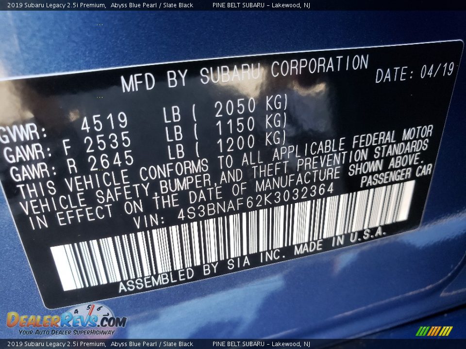 2019 Subaru Legacy 2.5i Premium Abyss Blue Pearl / Slate Black Photo #28