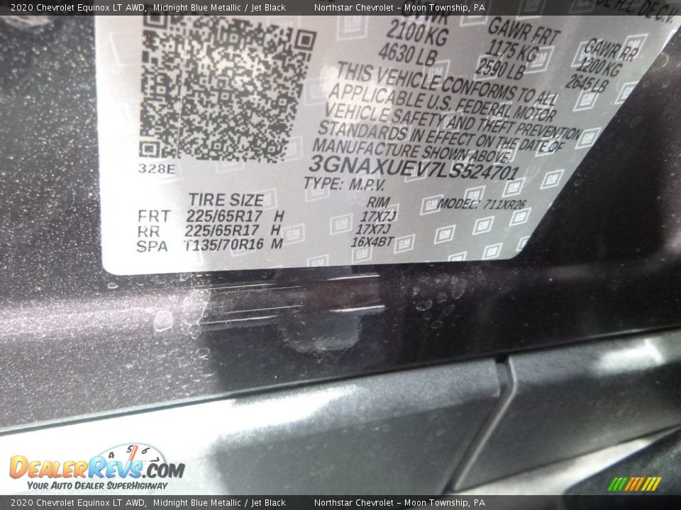 2020 Chevrolet Equinox LT AWD Midnight Blue Metallic / Jet Black Photo #14