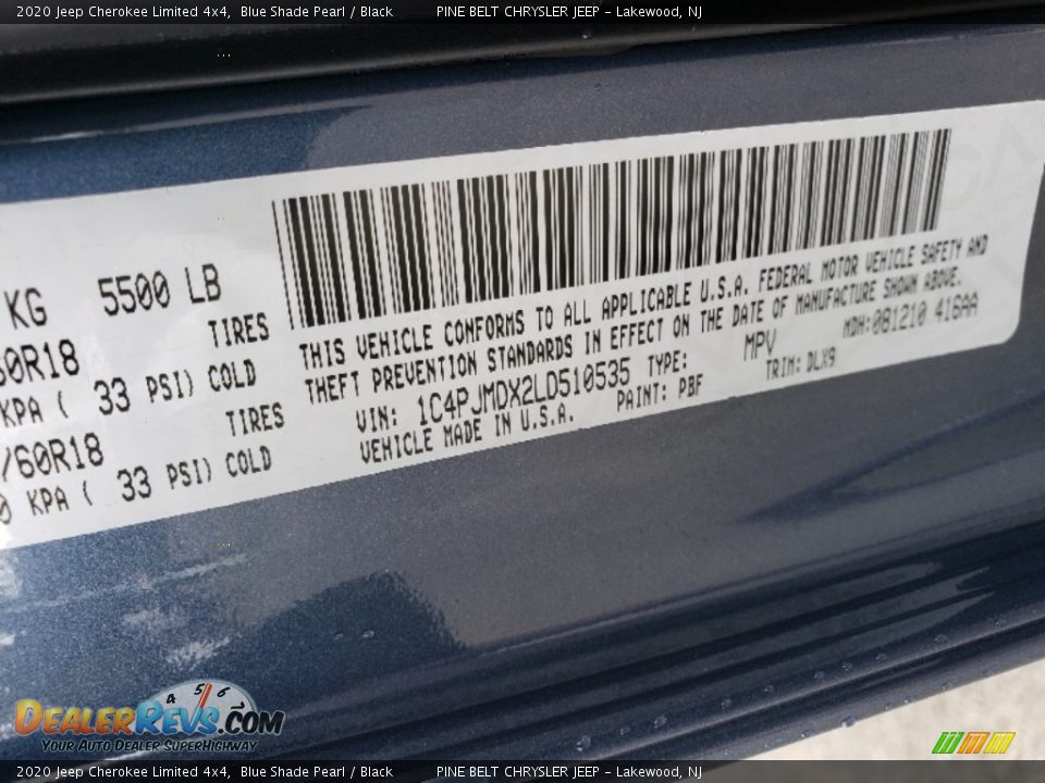 2020 Jeep Cherokee Limited 4x4 Blue Shade Pearl / Black Photo #9