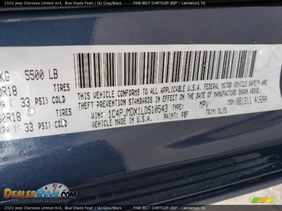 2020 Jeep Cherokee Limited 4x4 Blue Shade Pearl / Ski Gray/Black Photo #9