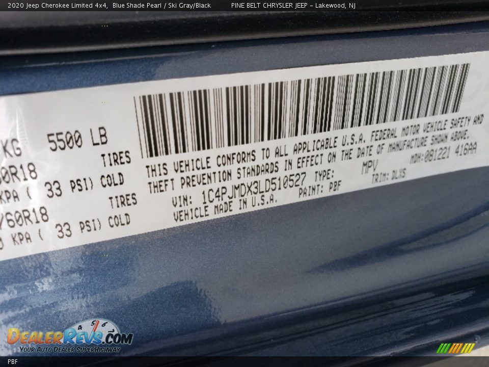 Jeep Color Code PBF Blue Shade Pearl