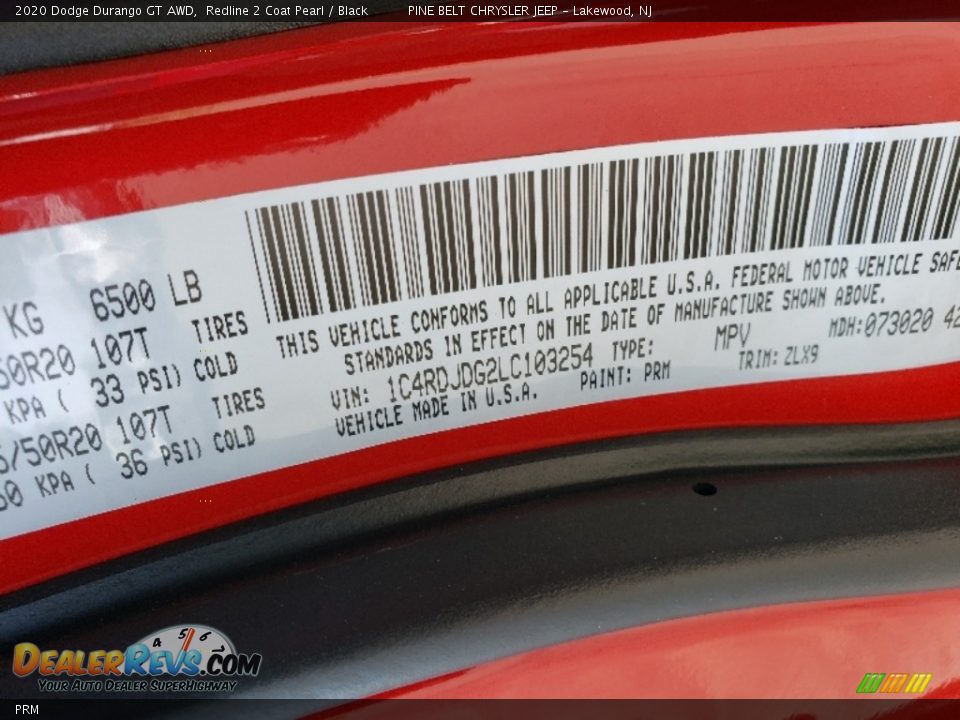 Dodge Color Code PRM Redline 2 Coat Pearl