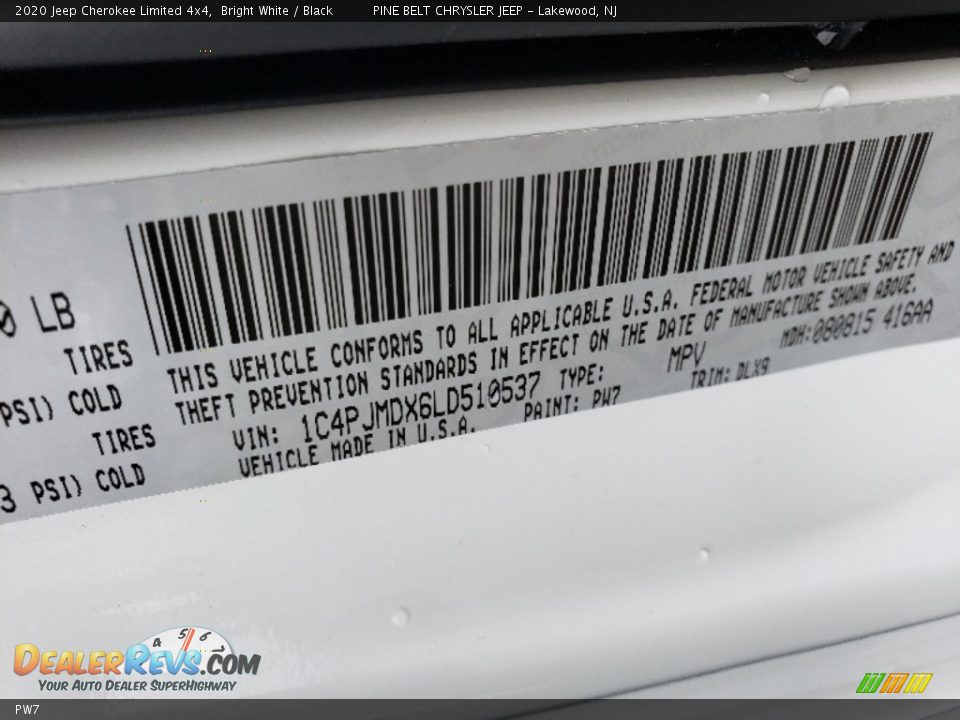 Jeep Color Code PW7 Bright White