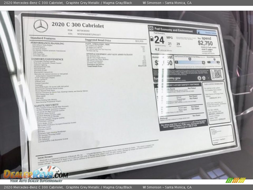 2020 Mercedes-Benz C 300 Cabriolet Window Sticker Photo #10