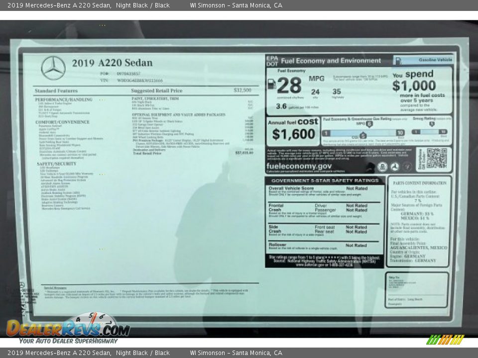 2019 Mercedes-Benz A 220 Sedan Night Black / Black Photo #10
