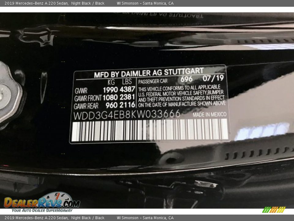 2019 Mercedes-Benz A 220 Sedan Night Black / Black Photo #11