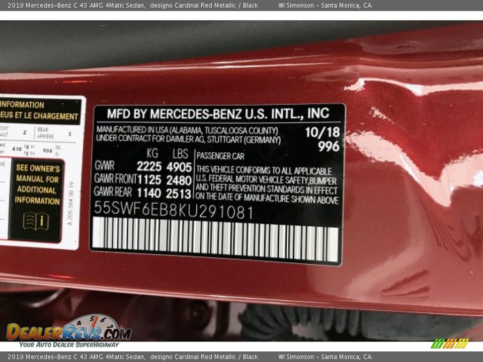 2019 Mercedes-Benz C 43 AMG 4Matic Sedan designo Cardinal Red Metallic / Black Photo #11