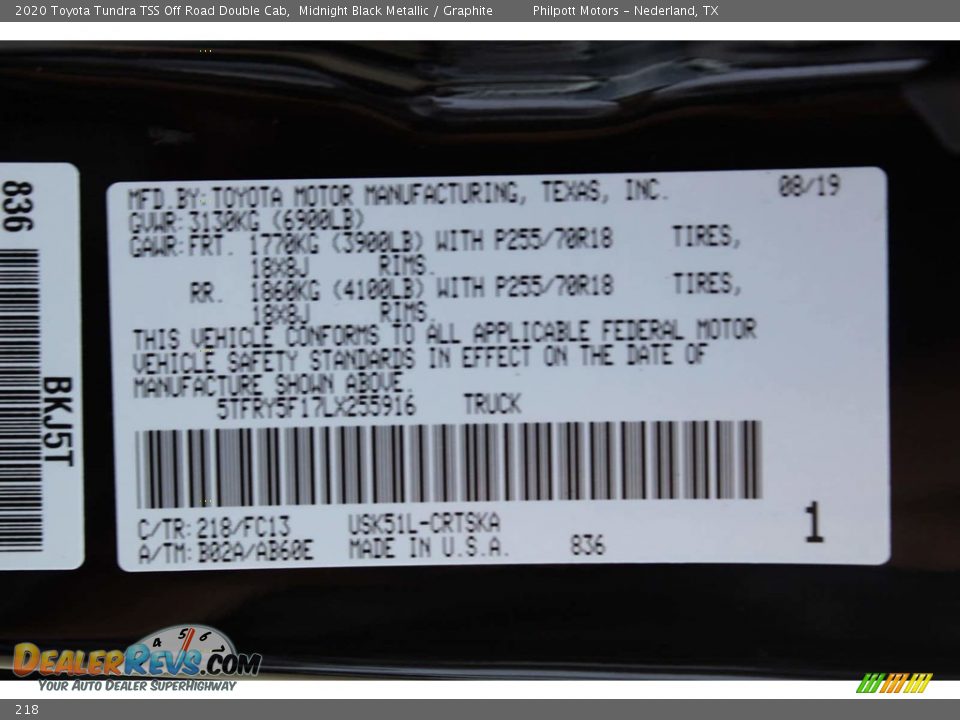 Toyota Color Code 218 Midnight Black Metallic