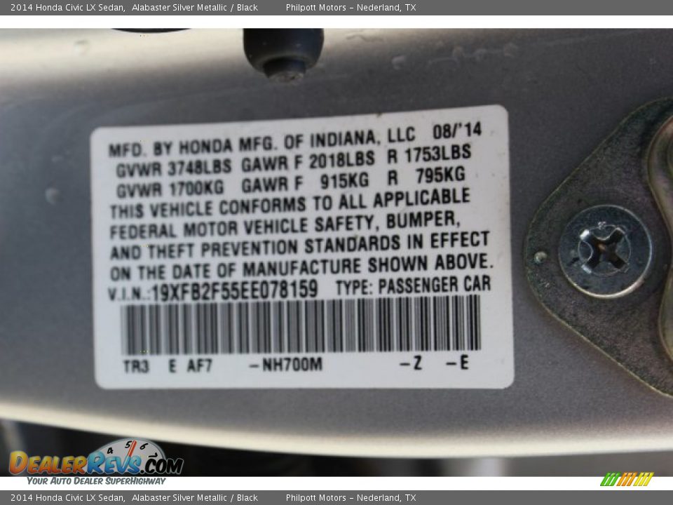 2014 Honda Civic LX Sedan Alabaster Silver Metallic / Black Photo #26