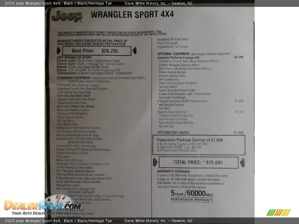 2020 Jeep Wrangler Sport 4x4 Window Sticker Photo #30