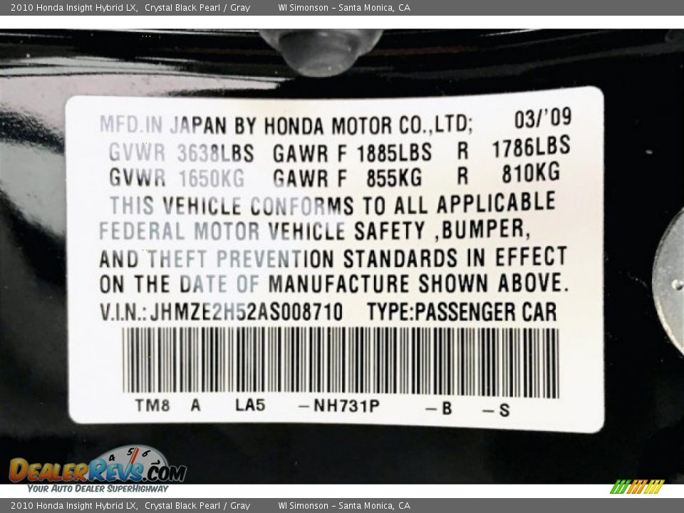 2010 Honda Insight Hybrid LX Crystal Black Pearl / Gray Photo #23