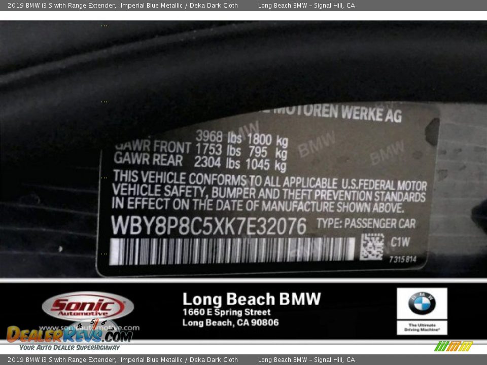 2019 BMW i3 S with Range Extender Imperial Blue Metallic / Deka Dark Cloth Photo #11