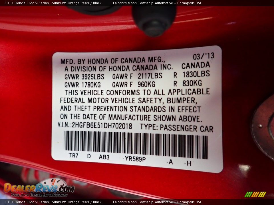 2013 Honda Civic Si Sedan Sunburst Orange Pearl / Black Photo #23
