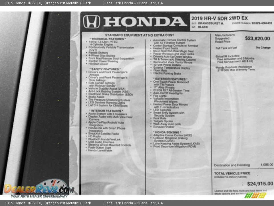 2019 Honda HR-V EX Orangeburst Metallic / Black Photo #36