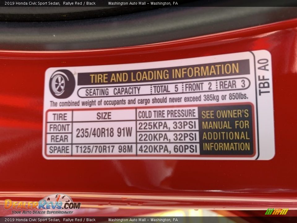 2019 Honda Civic Sport Sedan Rallye Red / Black Photo #8