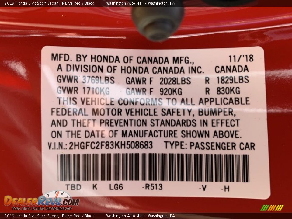 2019 Honda Civic Sport Sedan Rallye Red / Black Photo #9