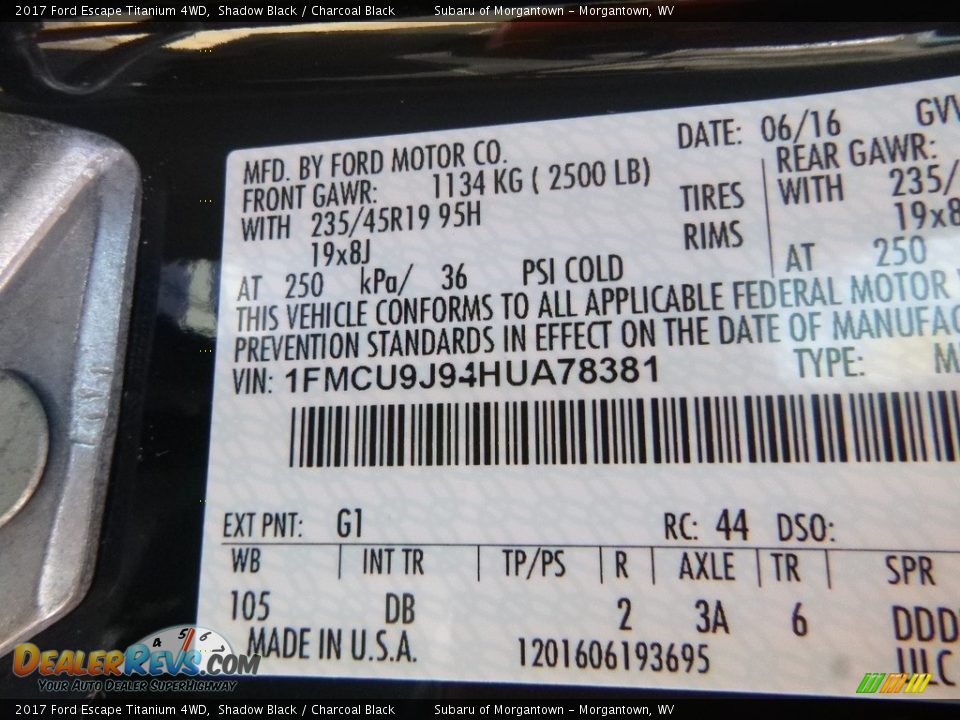 2017 Ford Escape Titanium 4WD Shadow Black / Charcoal Black Photo #16