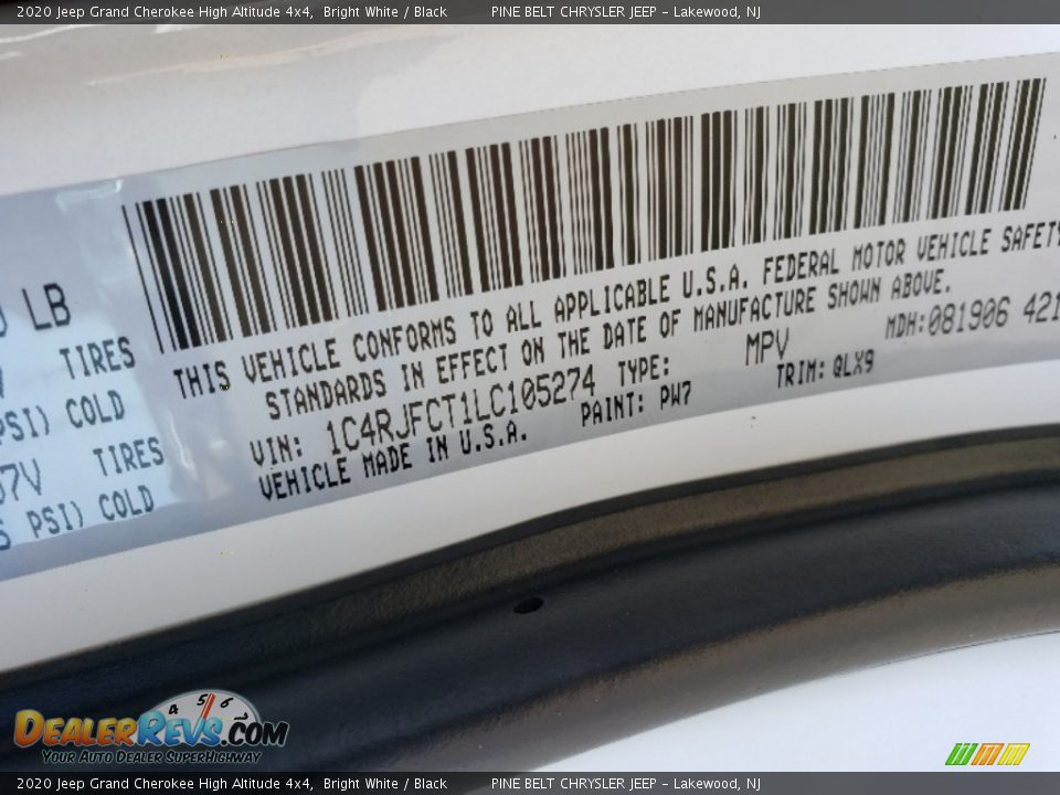 2020 Jeep Grand Cherokee High Altitude 4x4 Bright White / Black Photo #9