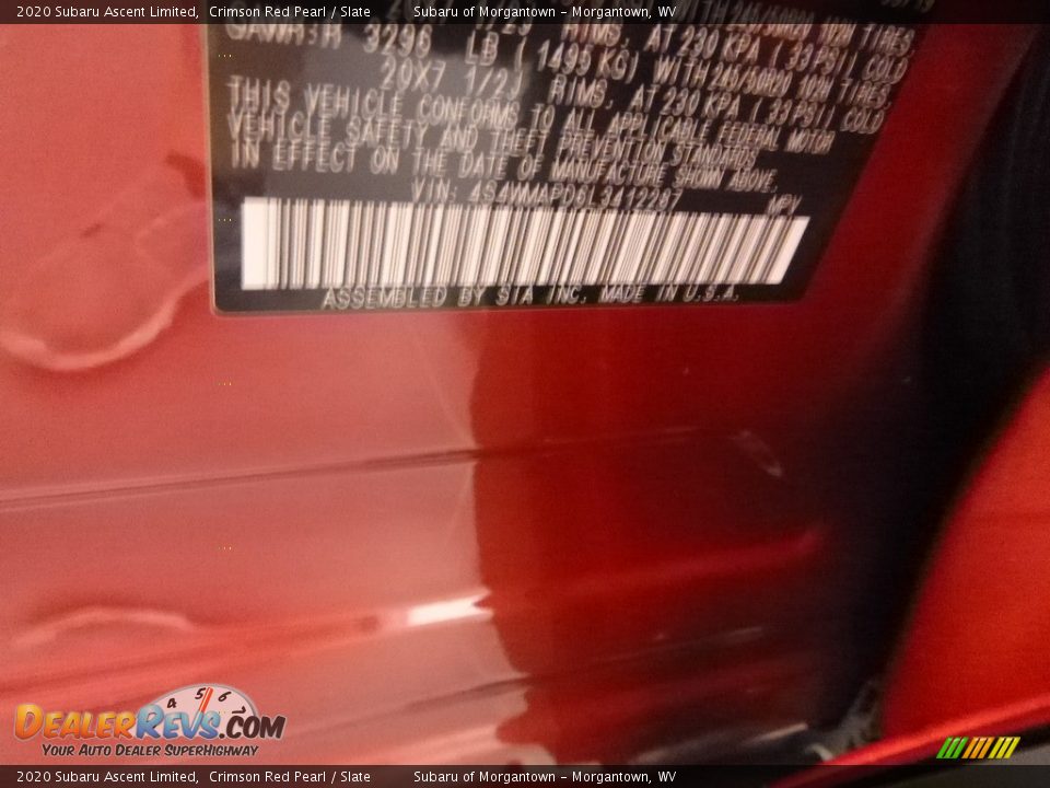 2020 Subaru Ascent Limited Crimson Red Pearl / Slate Photo #15