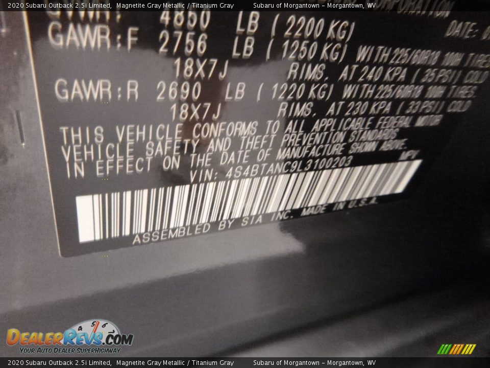 2020 Subaru Outback 2.5i Limited Magnetite Gray Metallic / Titanium Gray Photo #14