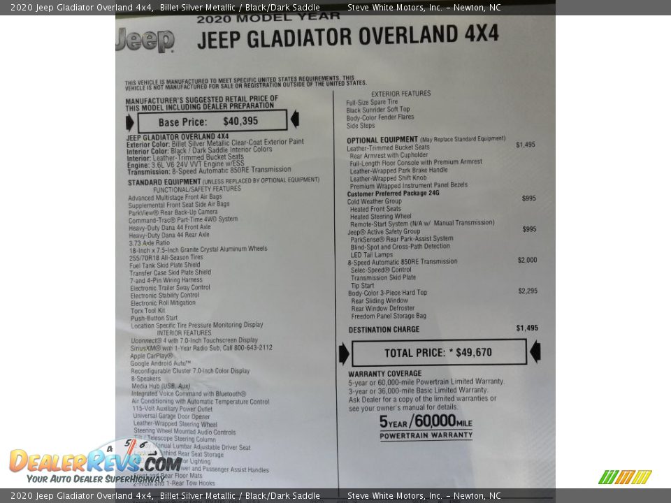 2020 Jeep Gladiator Overland 4x4 Billet Silver Metallic / Black/Dark Saddle Photo #32