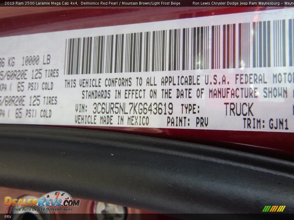 Ram Color Code PRV Delmonico Red Pearl