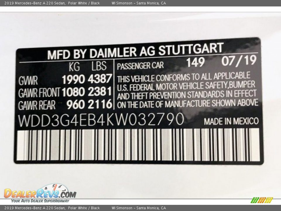 2019 Mercedes-Benz A 220 Sedan Polar White / Black Photo #11