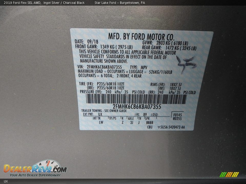 Ford Color Code UX Ingot Silver