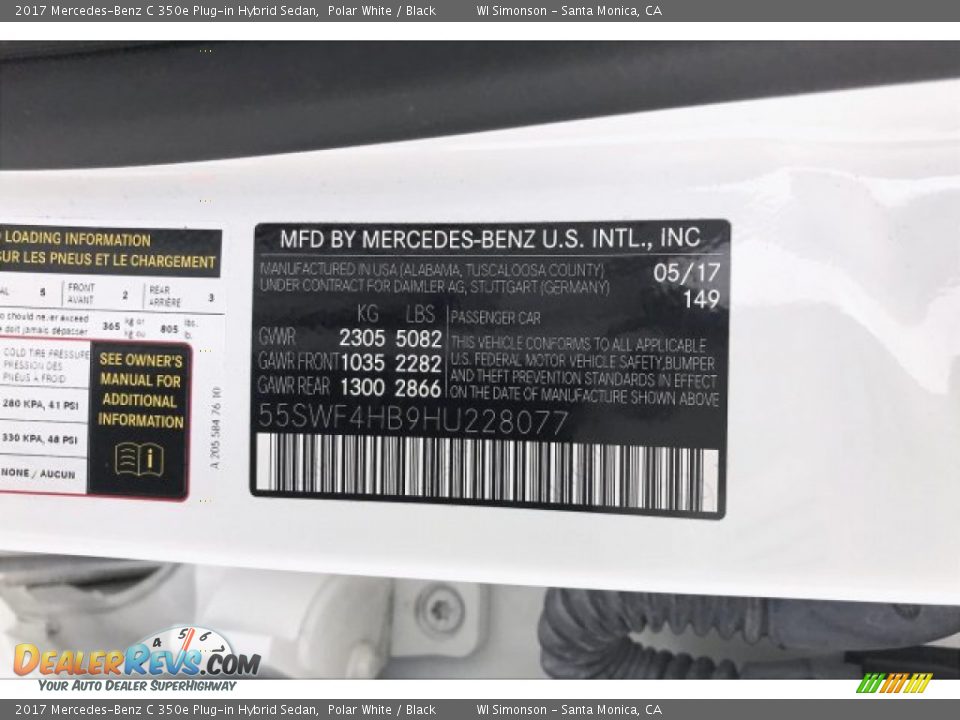 2017 Mercedes-Benz C 350e Plug-in Hybrid Sedan Polar White / Black Photo #24