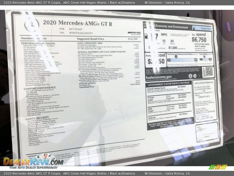 2020 Mercedes-Benz AMG GT R Coupe Window Sticker Photo #10