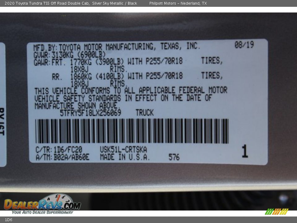 Toyota Color Code 1D6 Silver Sky Metallic