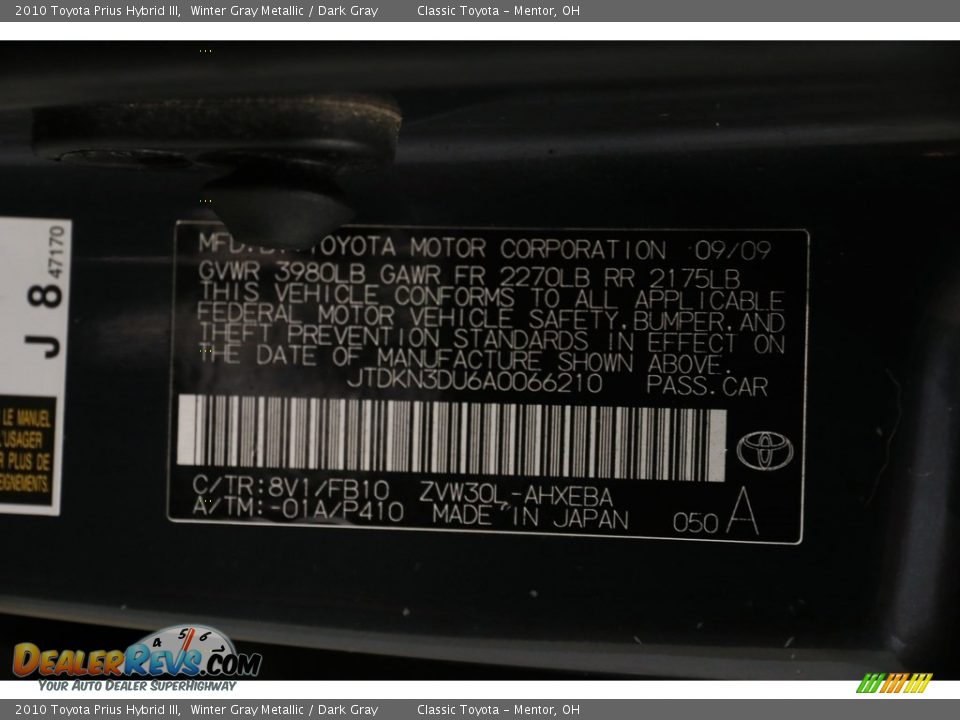 2010 Toyota Prius Hybrid III Winter Gray Metallic / Dark Gray Photo #25