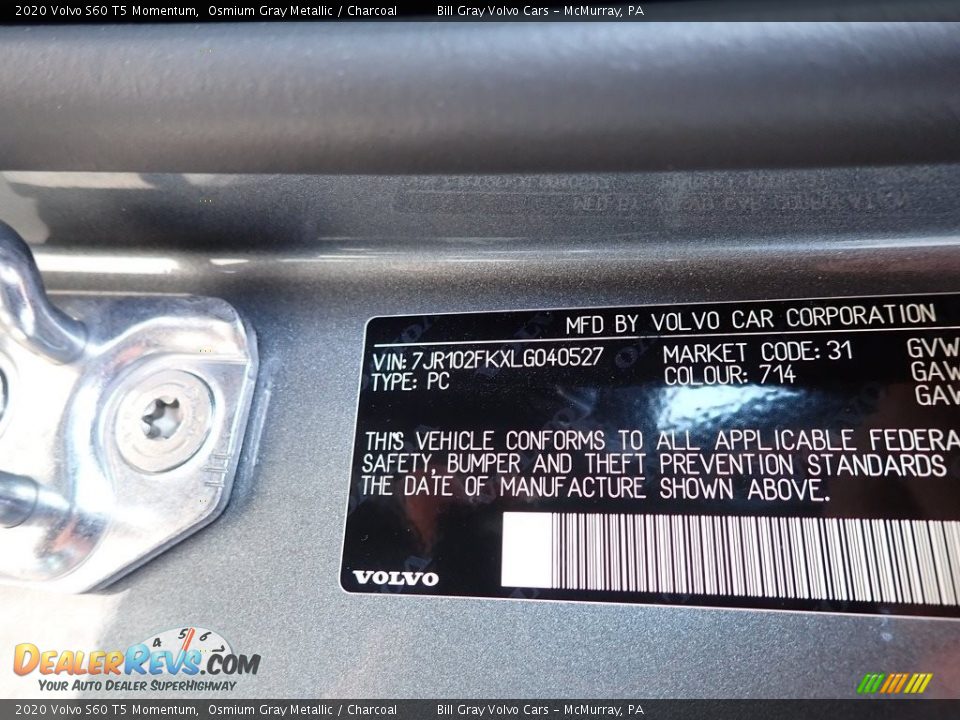2020 Volvo S60 T5 Momentum Osmium Gray Metallic / Charcoal Photo #11
