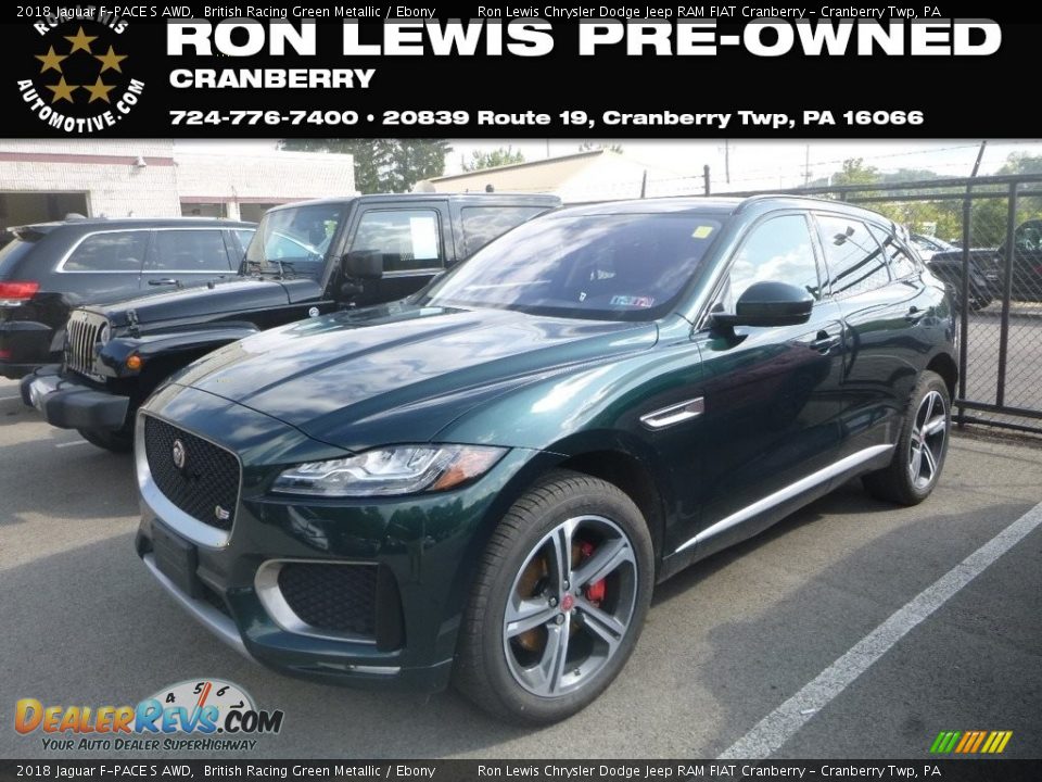 2018 Jaguar F-PACE S AWD British Racing Green Metallic / Ebony Photo #1