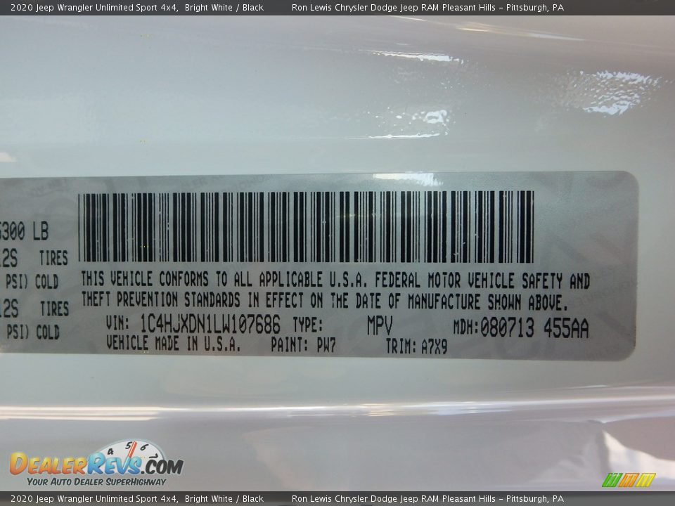 2020 Jeep Wrangler Unlimited Sport 4x4 Bright White / Black Photo #15