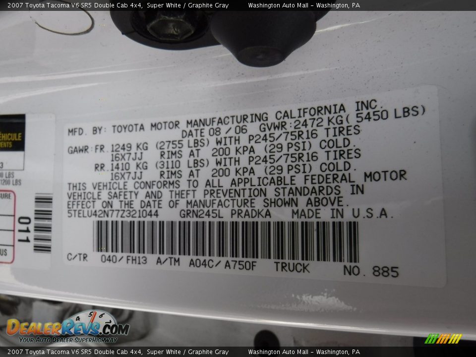 2007 Toyota Tacoma V6 SR5 Double Cab 4x4 Super White / Graphite Gray Photo #26