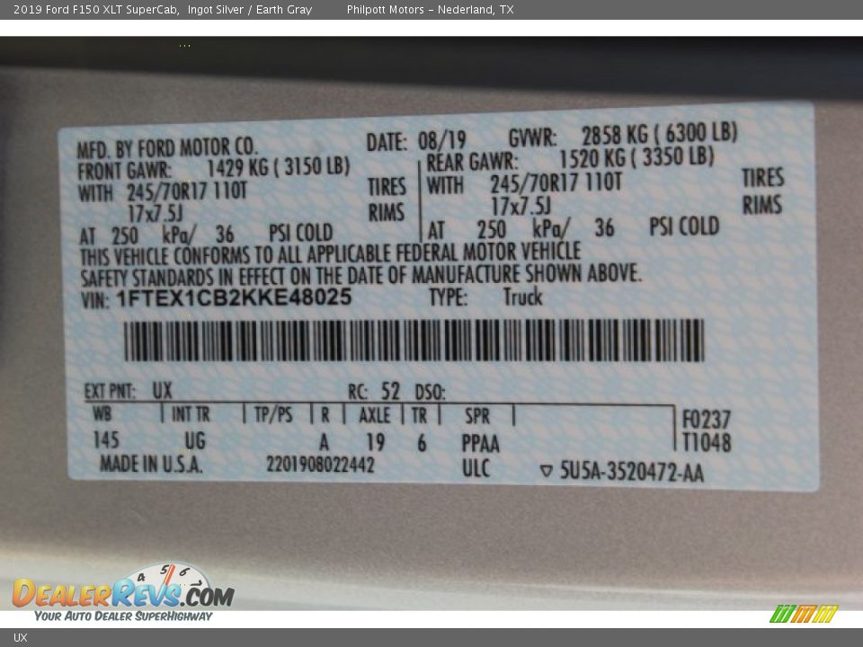 Ford Color Code UX Ingot Silver