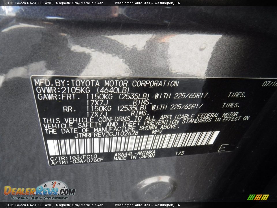 2016 Toyota RAV4 XLE AWD Magnetic Gray Metallic / Ash Photo #26