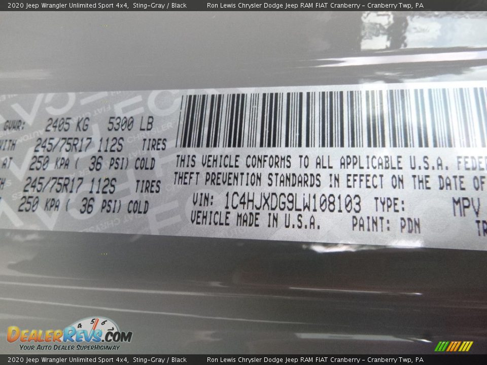 2020 Jeep Wrangler Unlimited Sport 4x4 Sting-Gray / Black Photo #14